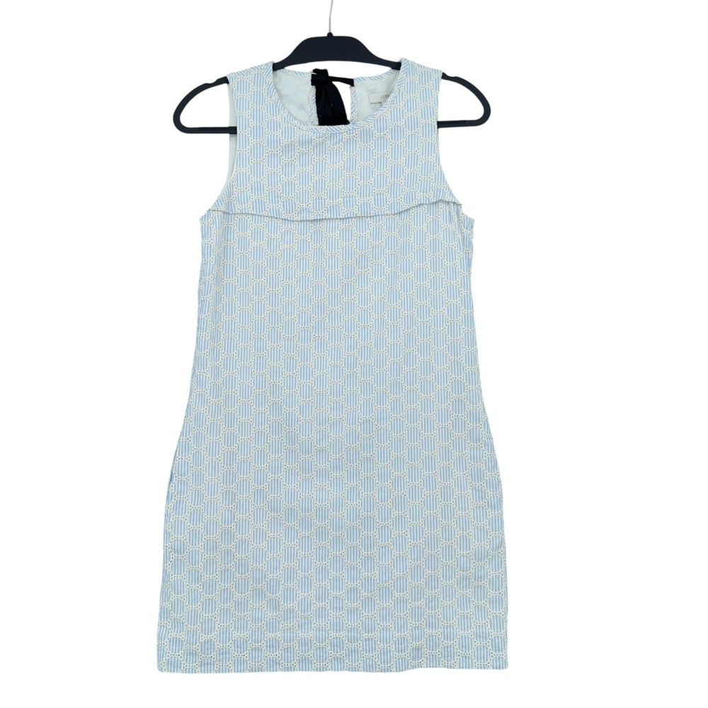 J.Crew Eyelet Striped Shift Dress Womens 0 100% Cotton Blue White A2587